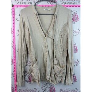 Sandwich cardigan tie up cream Beige Button-Front Tie-Neck Women's Shirt